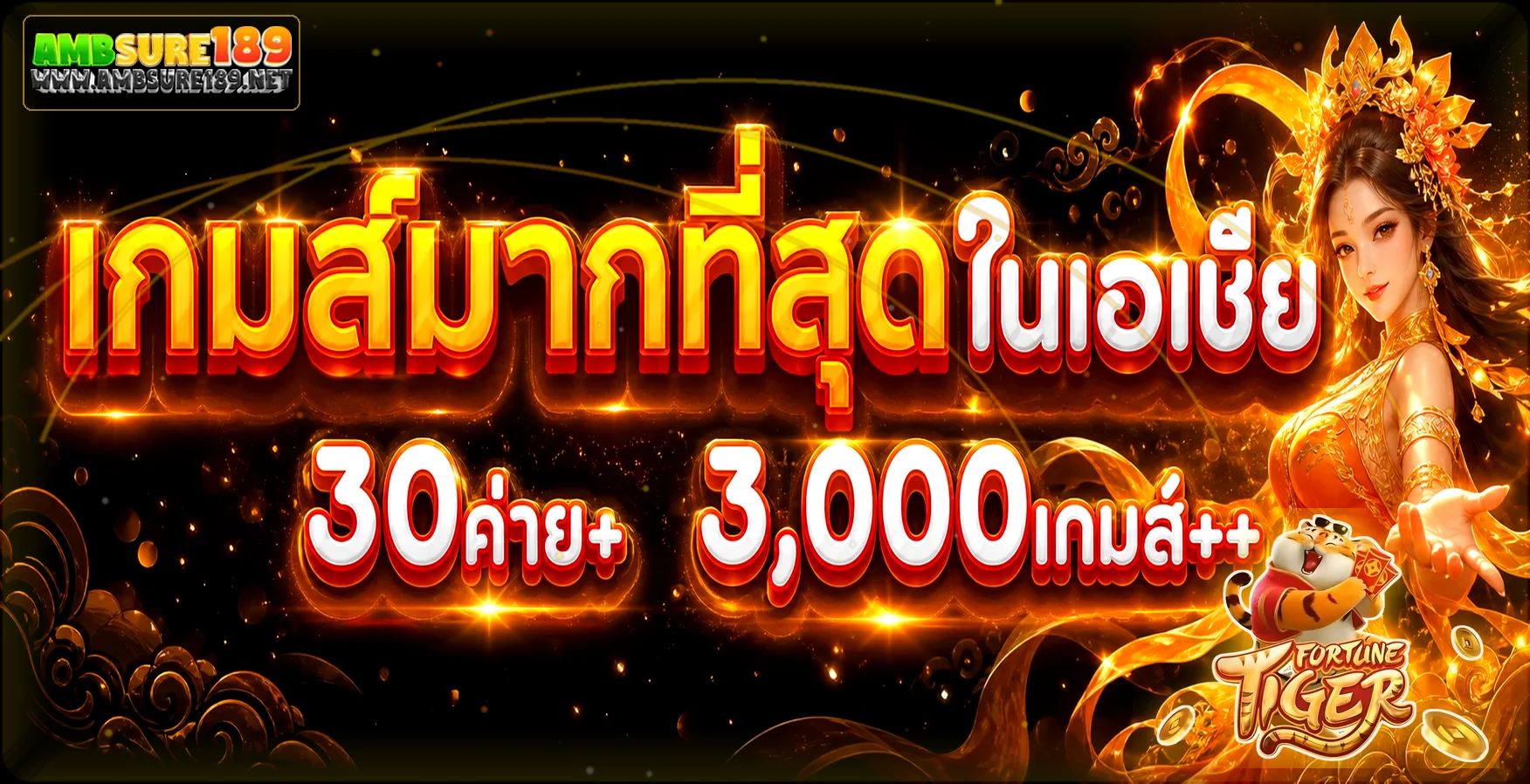 ภาพรวมค่ายเกม AMBSURE189 พร้อมตัวละคร Fortune Tiger